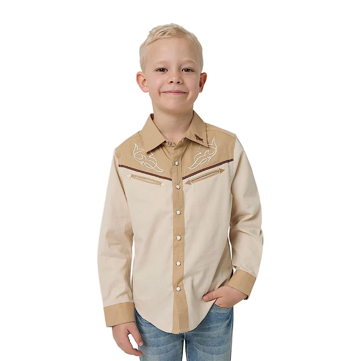 Ringers Western Boys Beau Western Shirt - Beige/Dark Sand