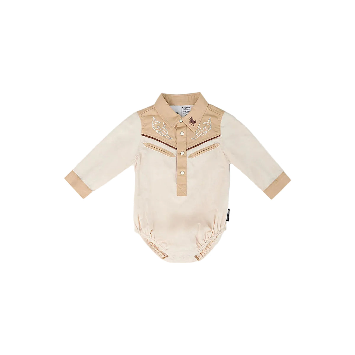 Ringers Western Babies Beau Western Shirt Romper - Dark Sand/Tan