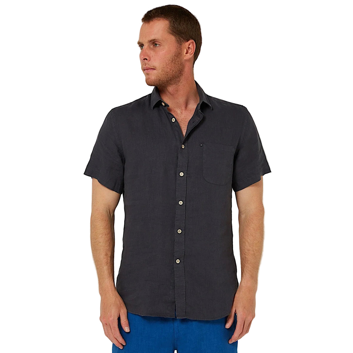 Pilbara Men's Linen Short Sleeve Shirt - Charcoal