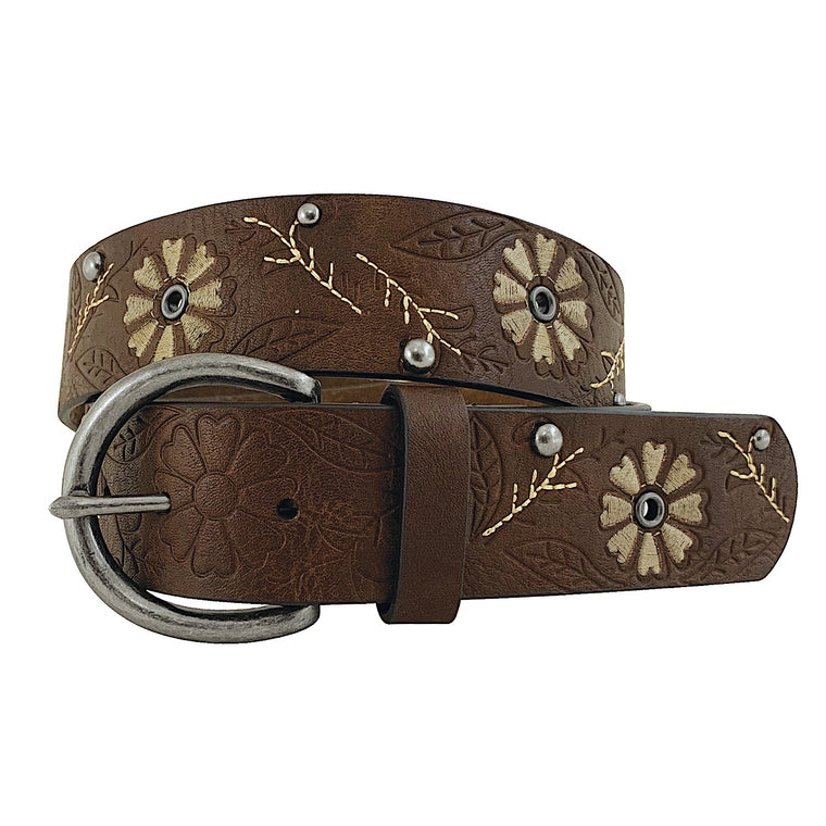 Roper Women's Belt Floral Embossed Leather Brown