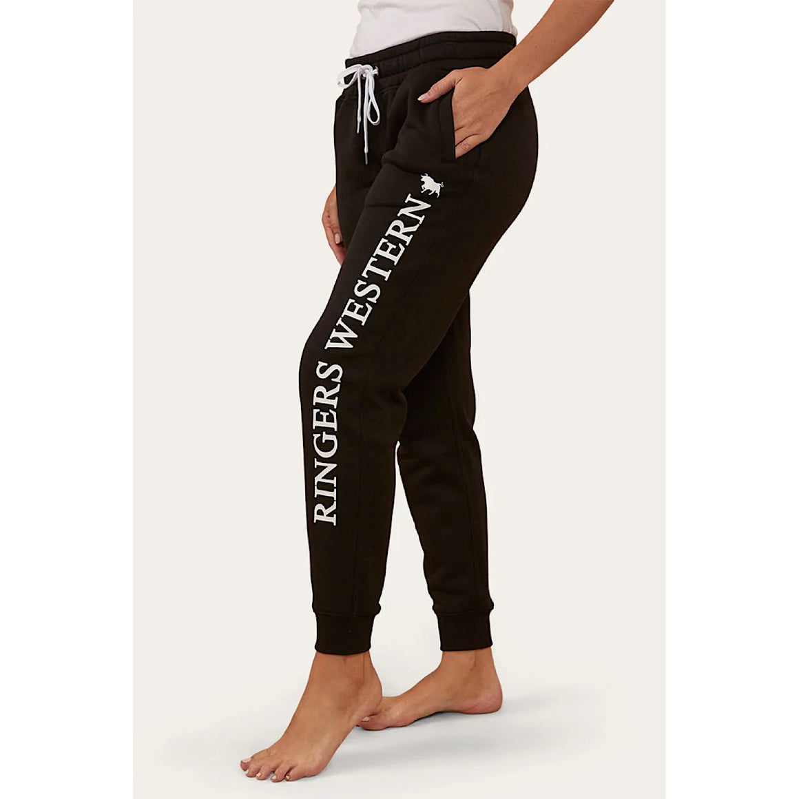 Ringers Western Iluka Women's Trackpants - Black With White Print