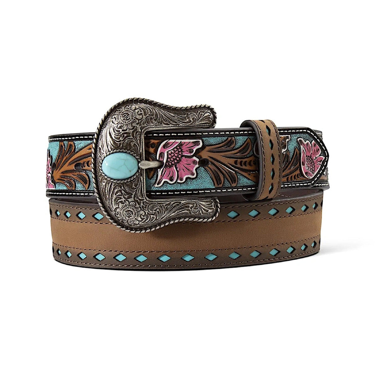 Ariat Women's Floral Billets Cutout Belt - Turquoise