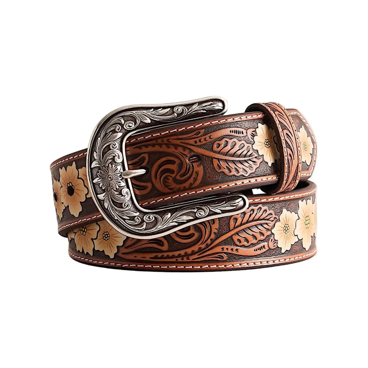 Ariat Women's Trifold Shield Belt - Floral Brown