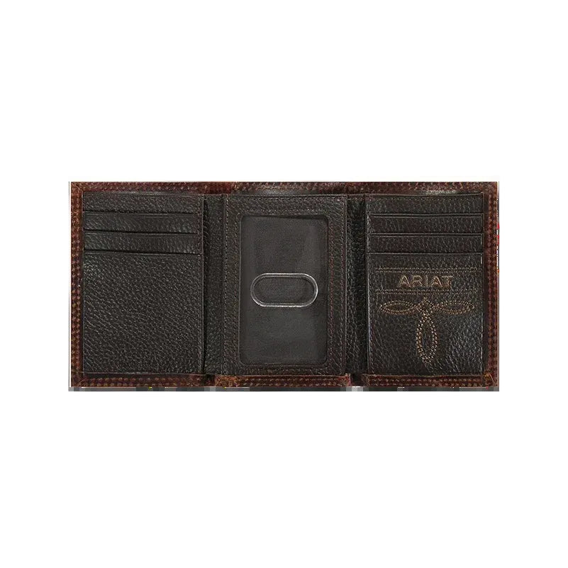 Ariat Contrast Stitch Shield Trifold Wallet - Brown