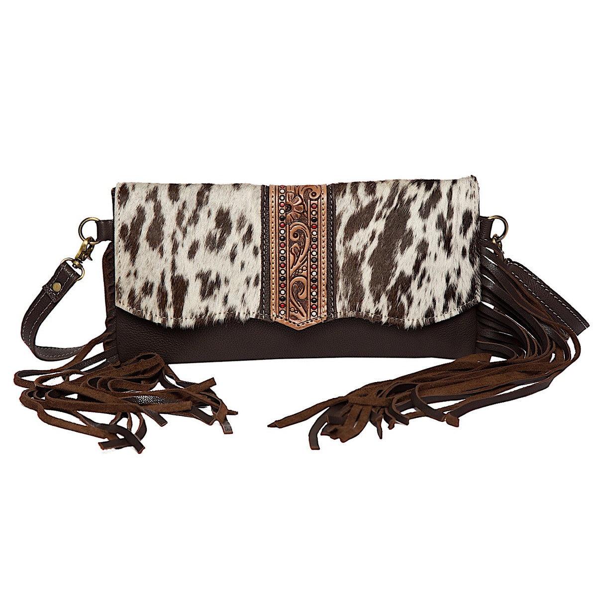The Design Edge Women’s Flap Cowhide Bag Dawson - Brown & White Hairon