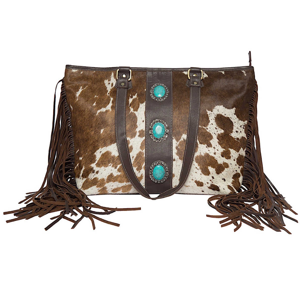 The Design Edge Women’s Big Fringed Cowhide Bag Langford - Brown & White Hairon