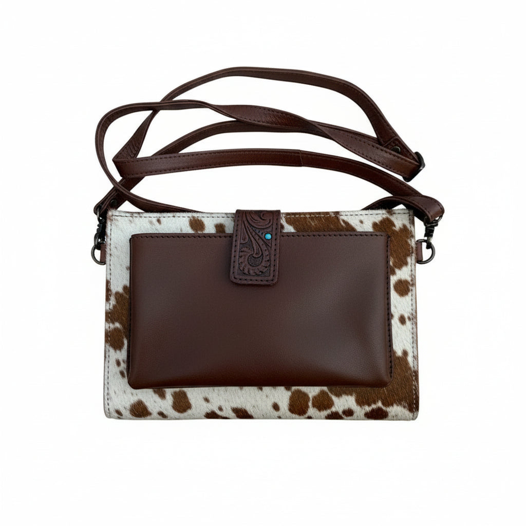 The Design Edge Women’s Cowhide Sunflower Tooling Leather Wallet Bag – Brown