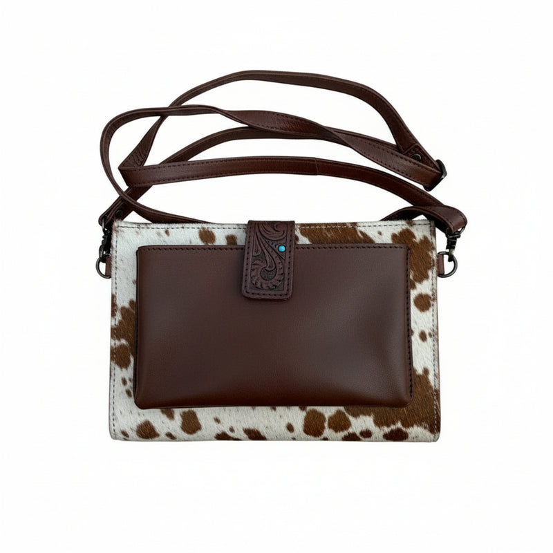 The Design Edge Women’s Cowhide Sunflower Tooling Leather Wallet Bag – Brown