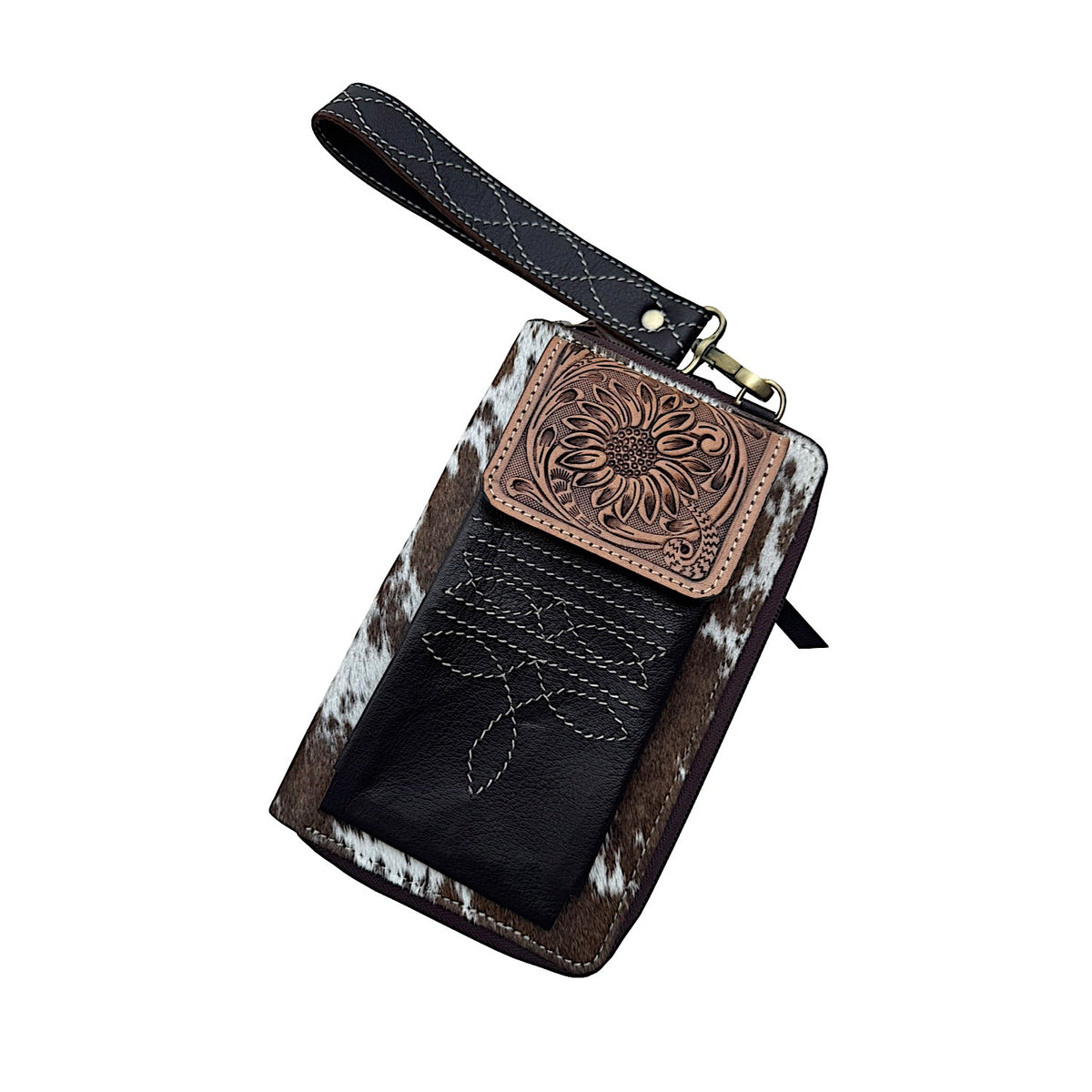 The Design Edge Women’s Tooling Cowhide Boot Stitch Clutch Wallet – Brown