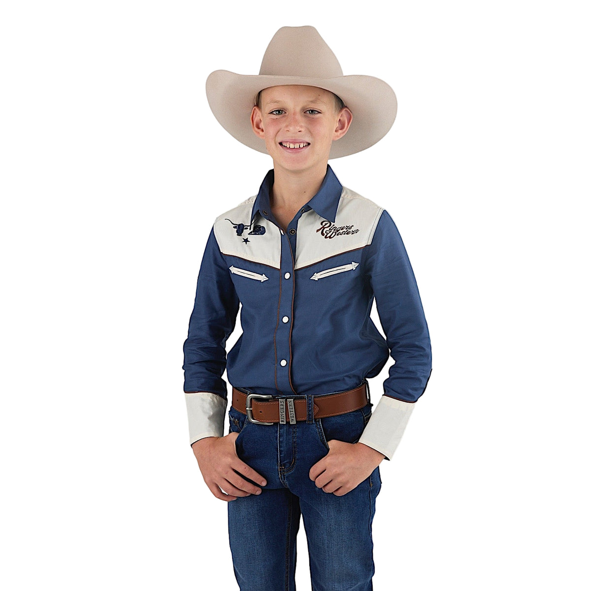 Ringers Western Kid's Alfie Western Shirt - Washed Navy