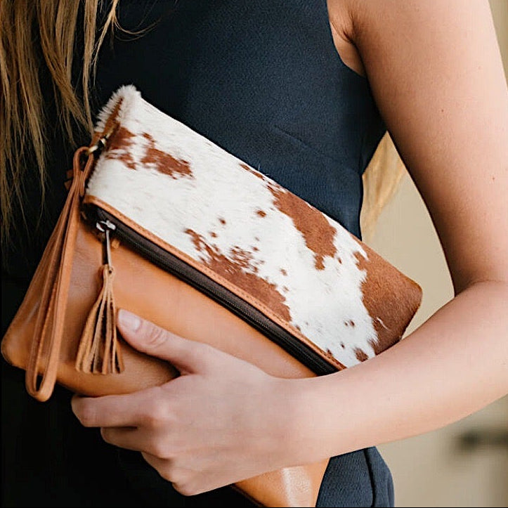 The Design Edge Women’s Foldover Cowhide Bag Sweden - Jersey Hairon Tan