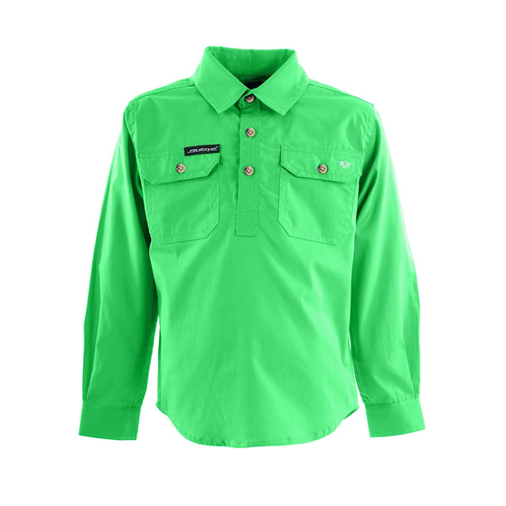 Bullzye Kids Lightweight Half Placket Shirt Bright Green