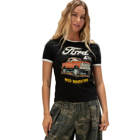 Brixton Unisex Ford Mud Marathon Ringer Tee Burnt Rubber