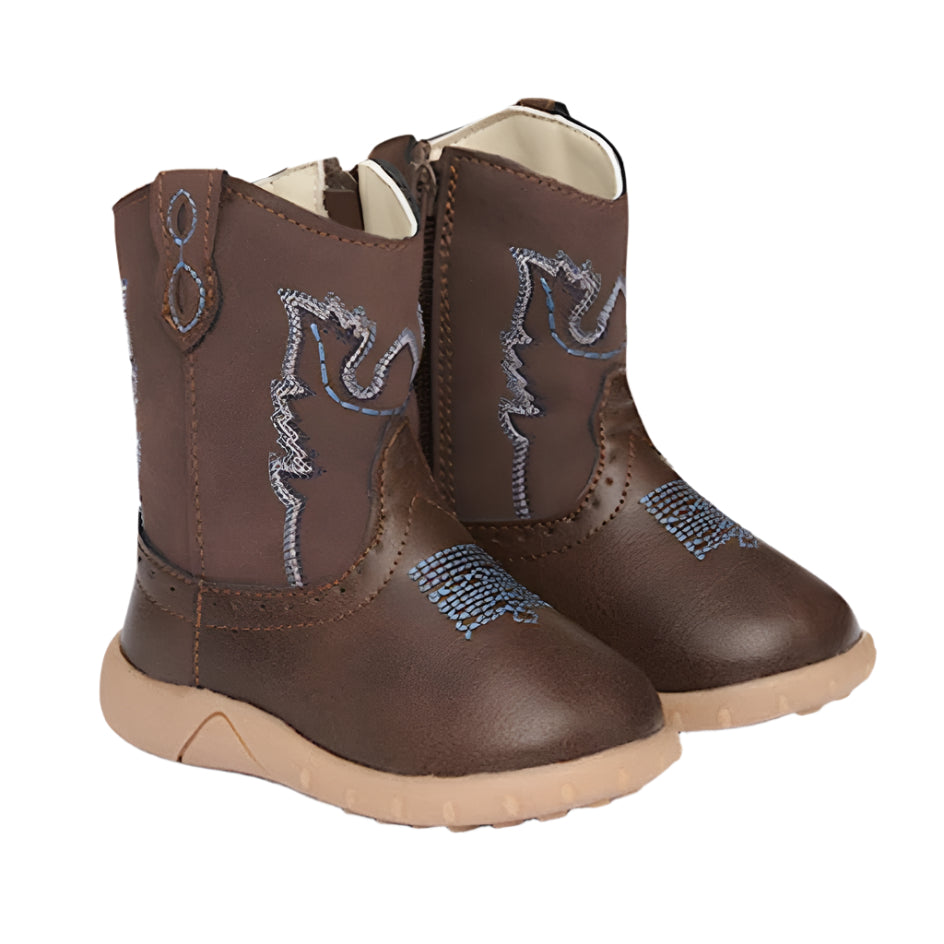Baxter Infant Western Baby Booties - Dark Brown