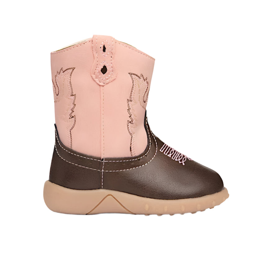 Baxter Infant Western Baby Booties - Light Pink / Brown