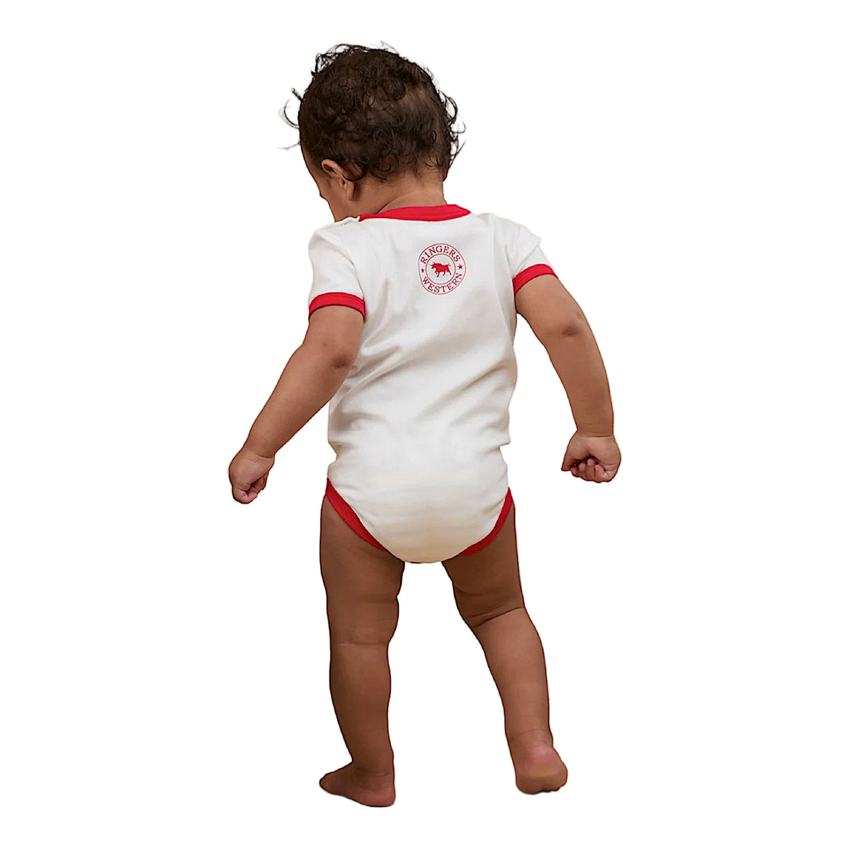 Ringers Western Babies First Rodeo SS Romper - Off White/Red
