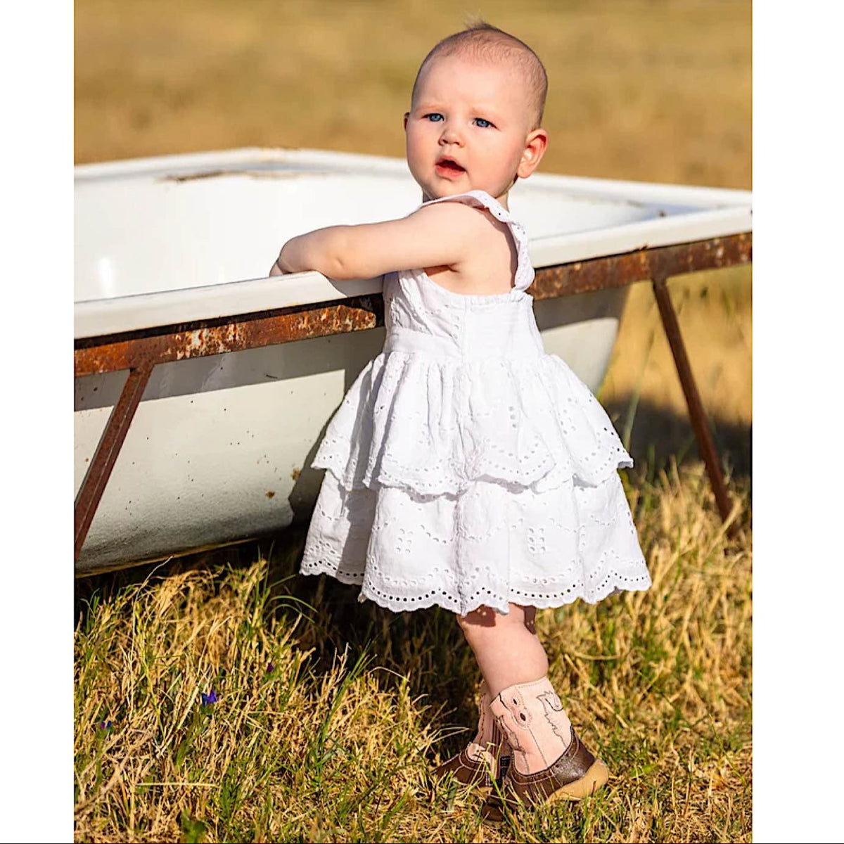 Baxter Infant Western Baby Booties - Light Pink / Brown