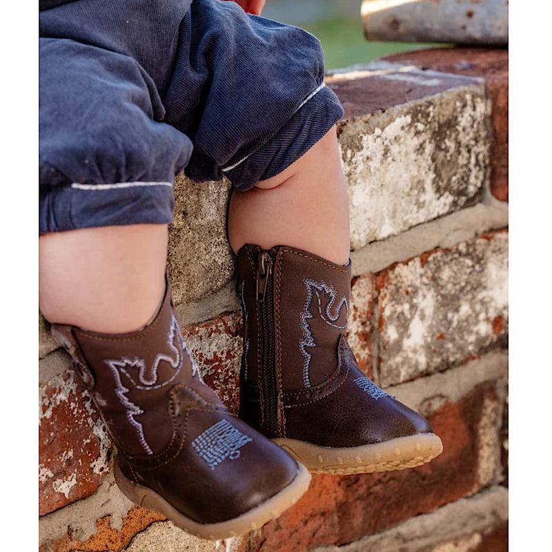 Baxter Infant Western Baby Booties - Dark Brown
