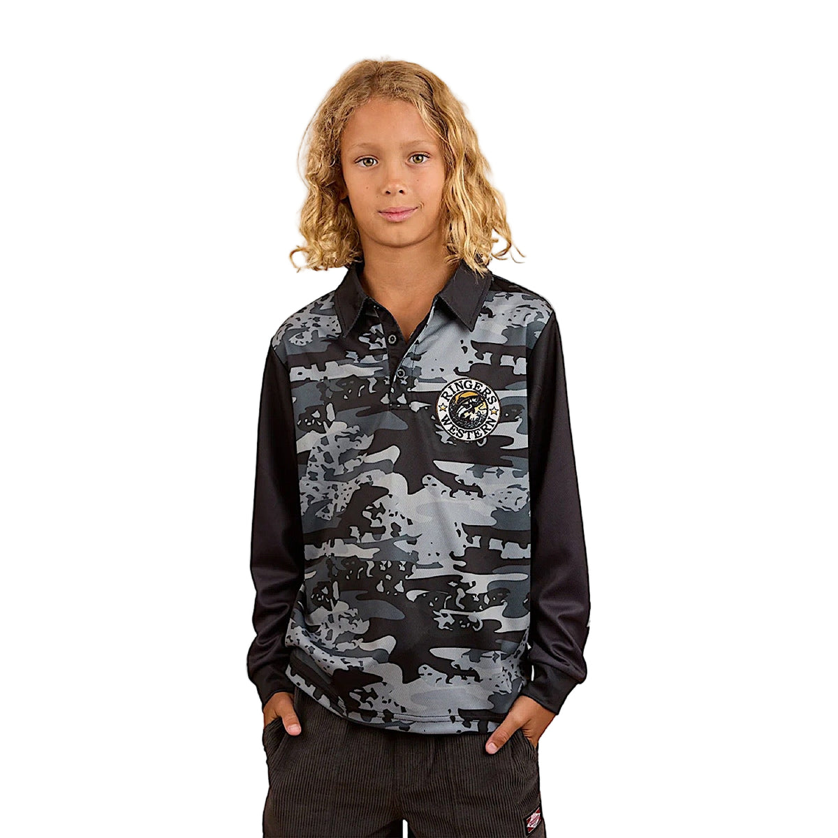 Ringers Western Kid’s Big Catch Fishing Jersey - Black Camo