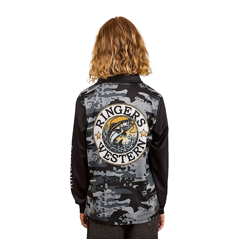 Ringers Western Kid’s Big Catch Fishing Jersey - Black Camo