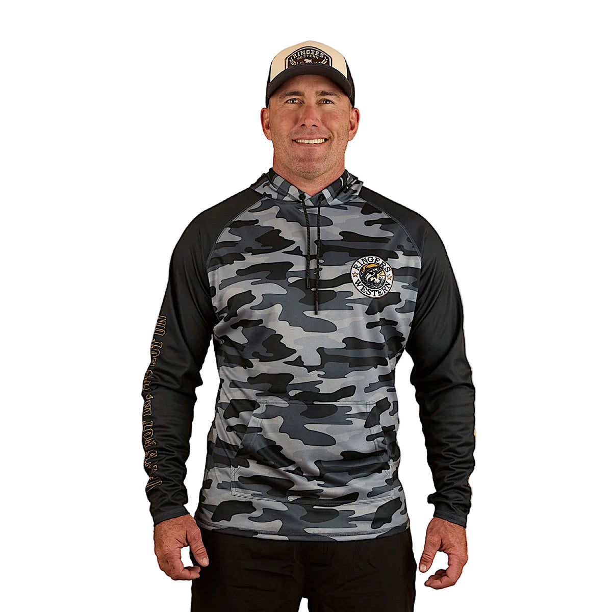 Ringers Western Unisex Big Catch Hooded Fishing Jersey - Black Camo