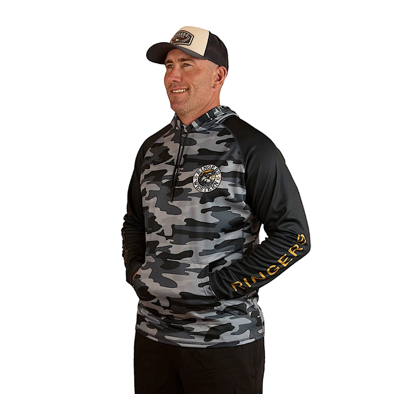 Ringers Western Unisex Big Catch Hooded Fishing Jersey - Black Camo