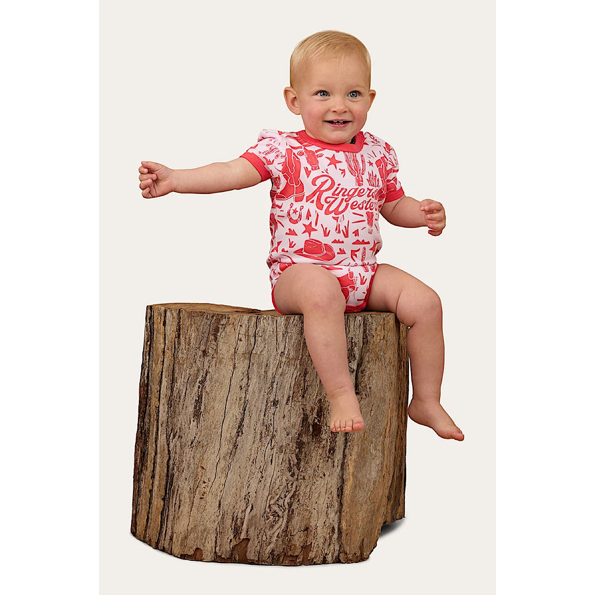 Ringers Western Babies Boot Scootin SS Romper Barely Pink