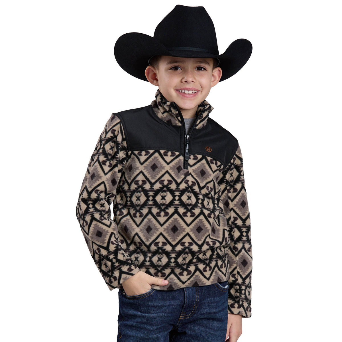 Roper Boy's Fleece Pullover - Black Print