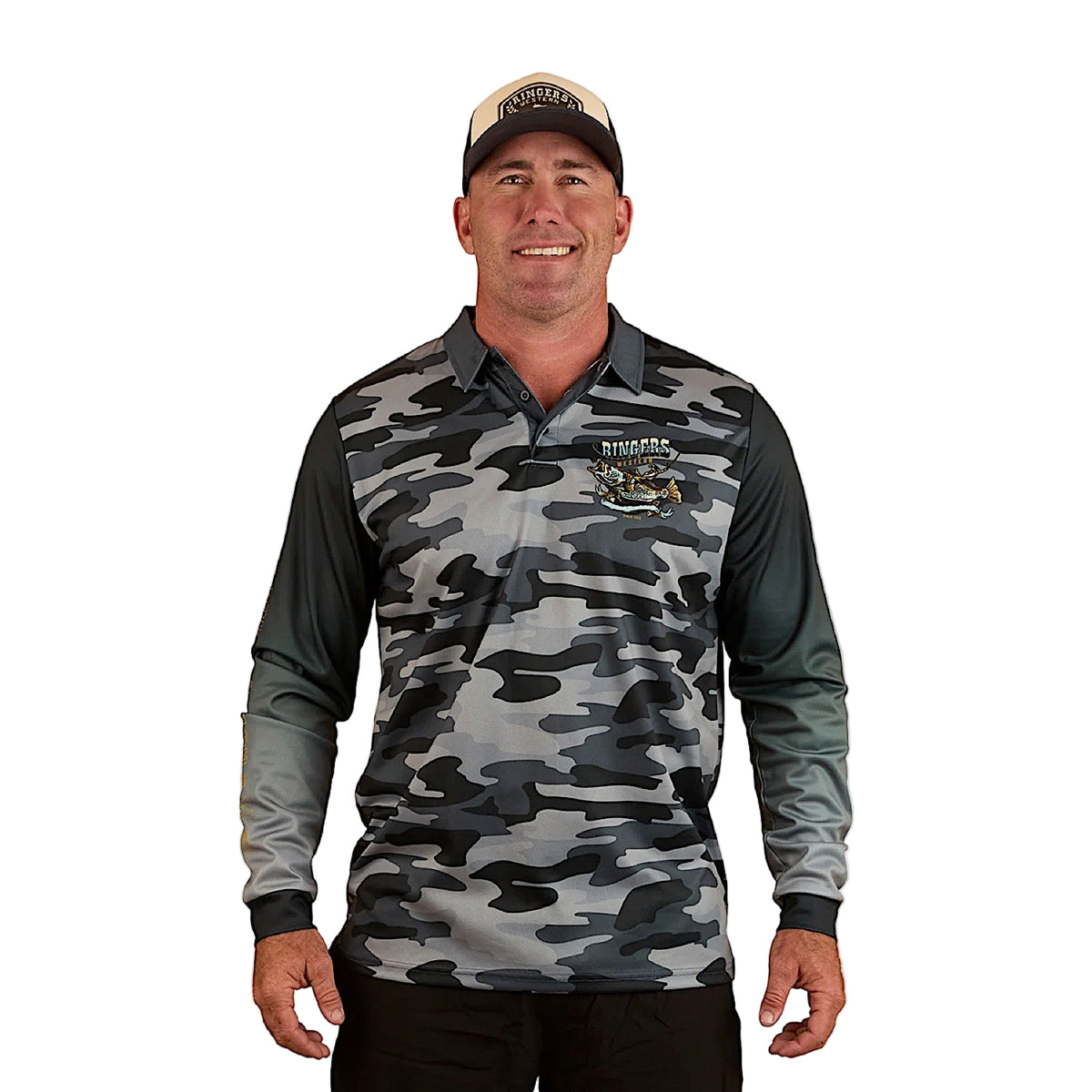 Ringers Western Unisex Buckin Barra Fishing Jersey - Black
