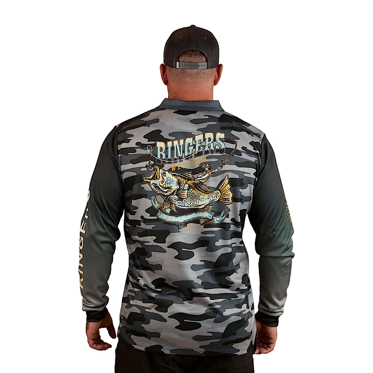 Ringers Western Unisex Buckin Barra Fishing Jersey - Black
