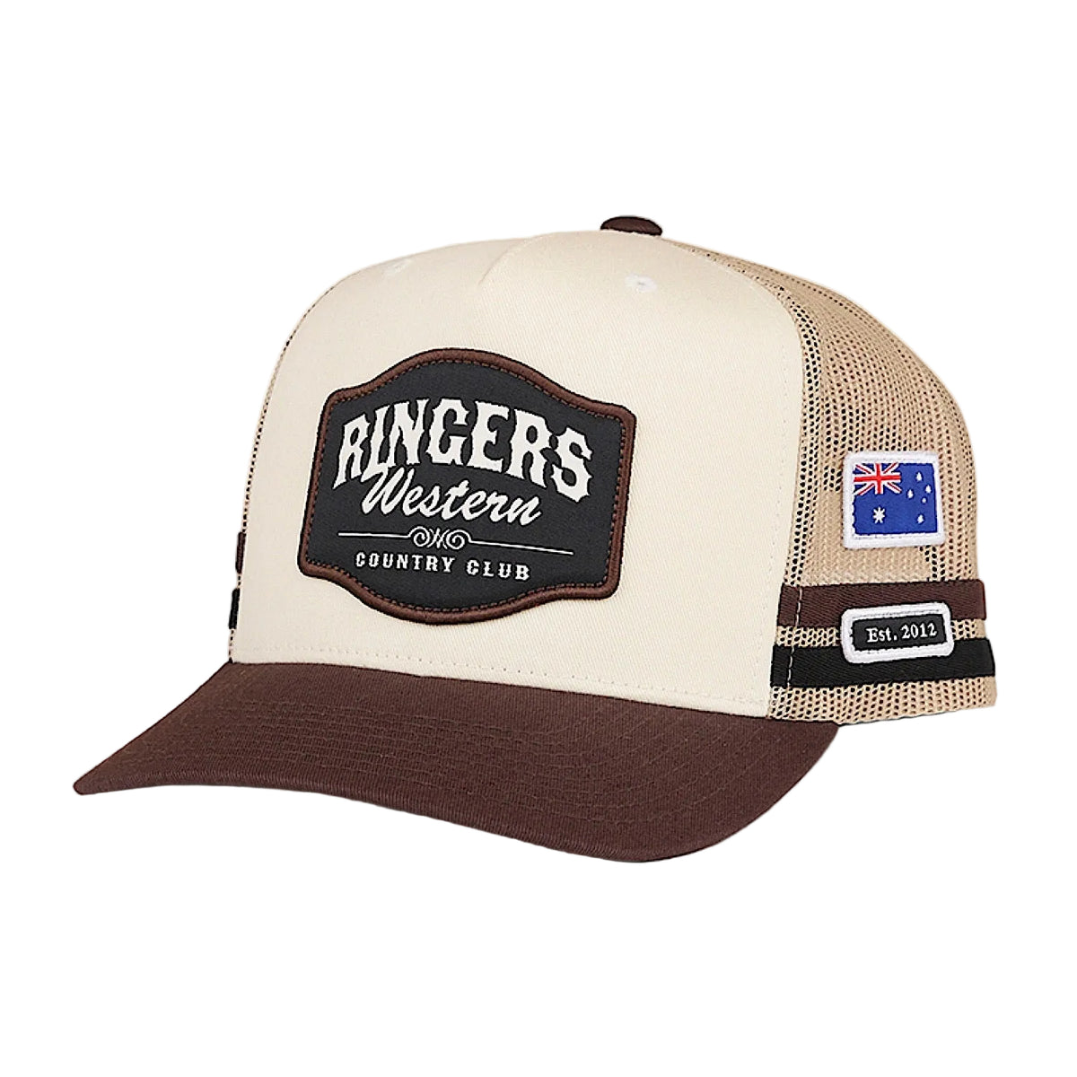 Ringers Western Country Club Deep Fit Trucker Cap - Off White/Chocolate