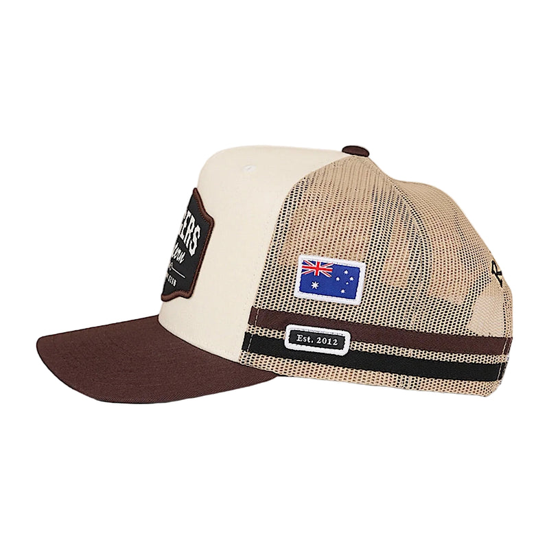 Ringers Western Country Club Deep Fit Trucker Cap - Off White/Chocolate
