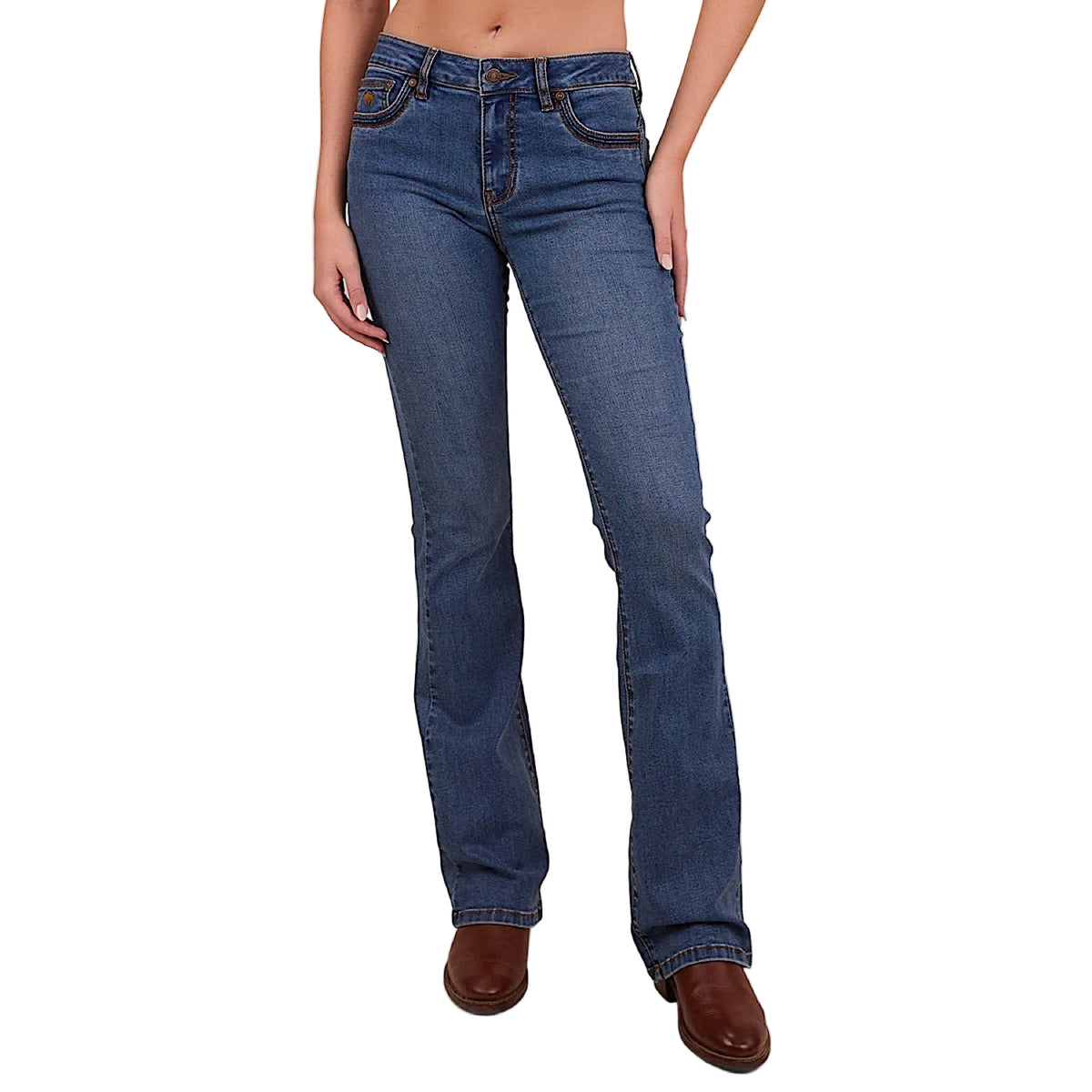 Ringers Western Women's Caroline Mid Rise Bootleg Jean - Mid Wash Blue