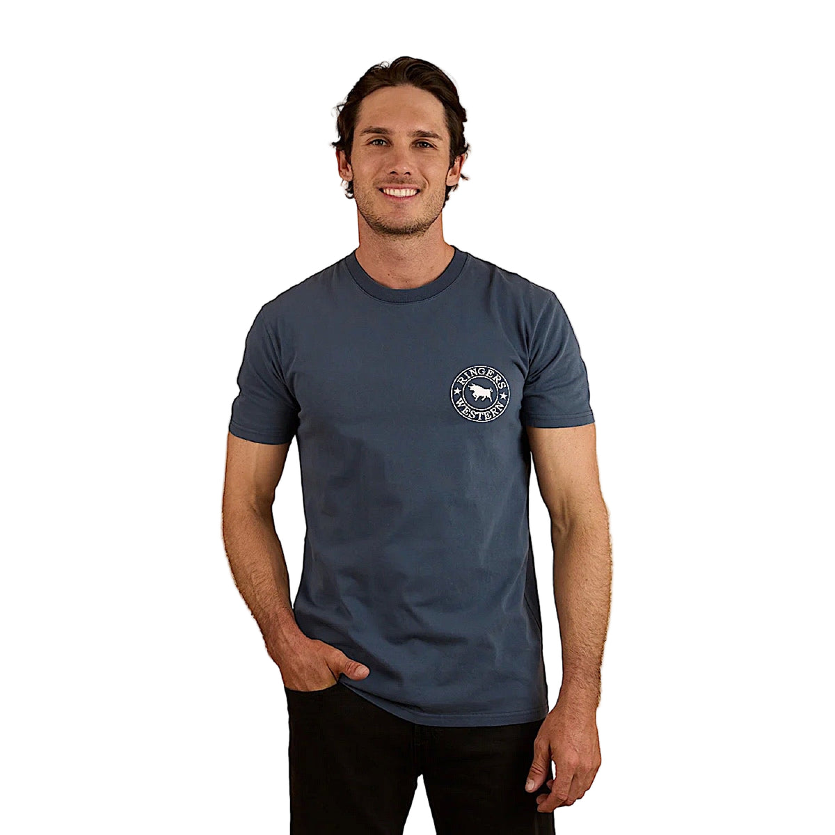 Ringers Western Men's Chasin' Tail Stock Fit T-Shirt - Washed Navy