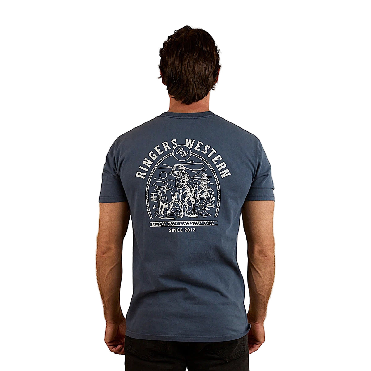 Ringers Western Men's Chasin' Tail Stock Fit T-Shirt - Washed Navy