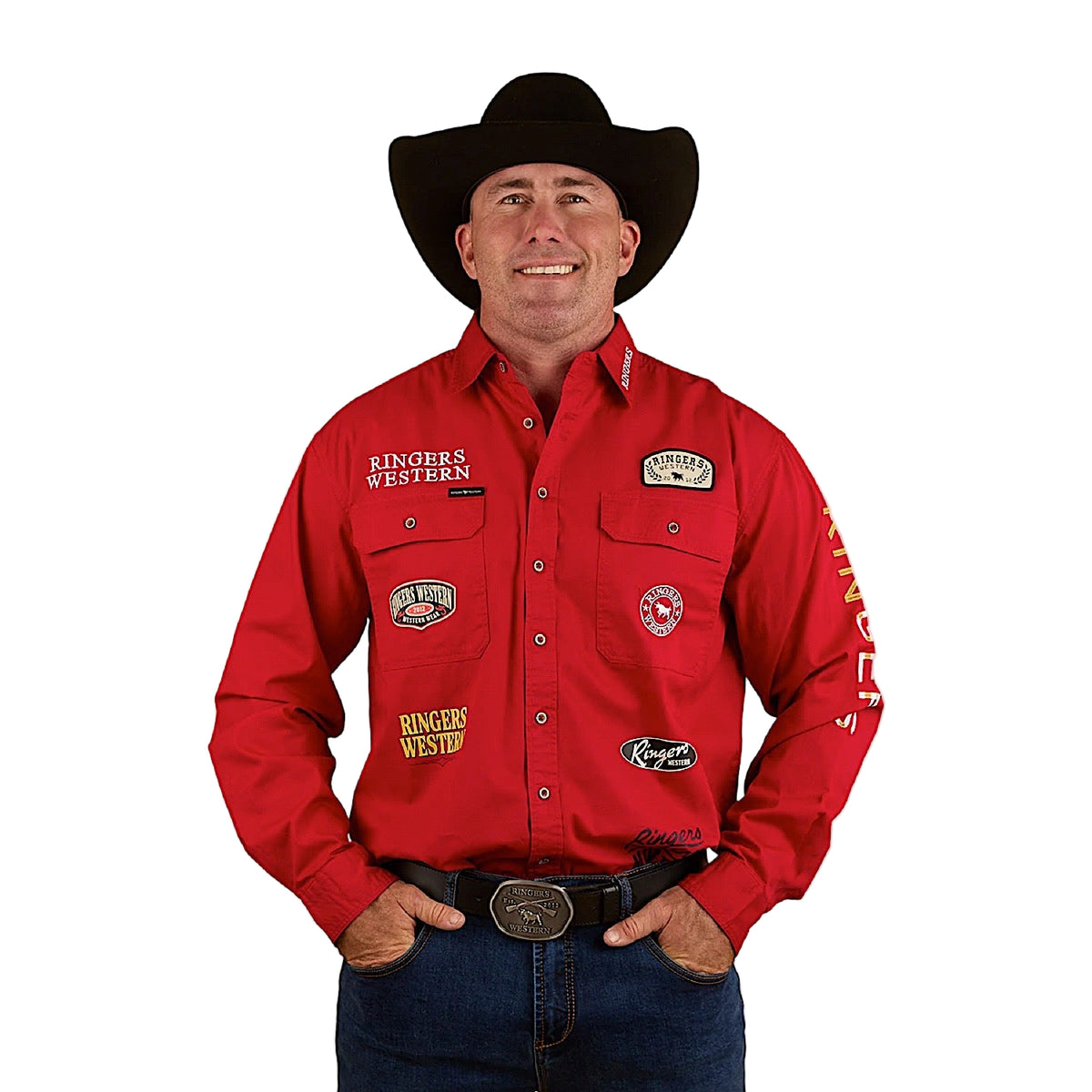 Ringers Western Men’s Chute Boss Full Button Work Shirt - Dark Red