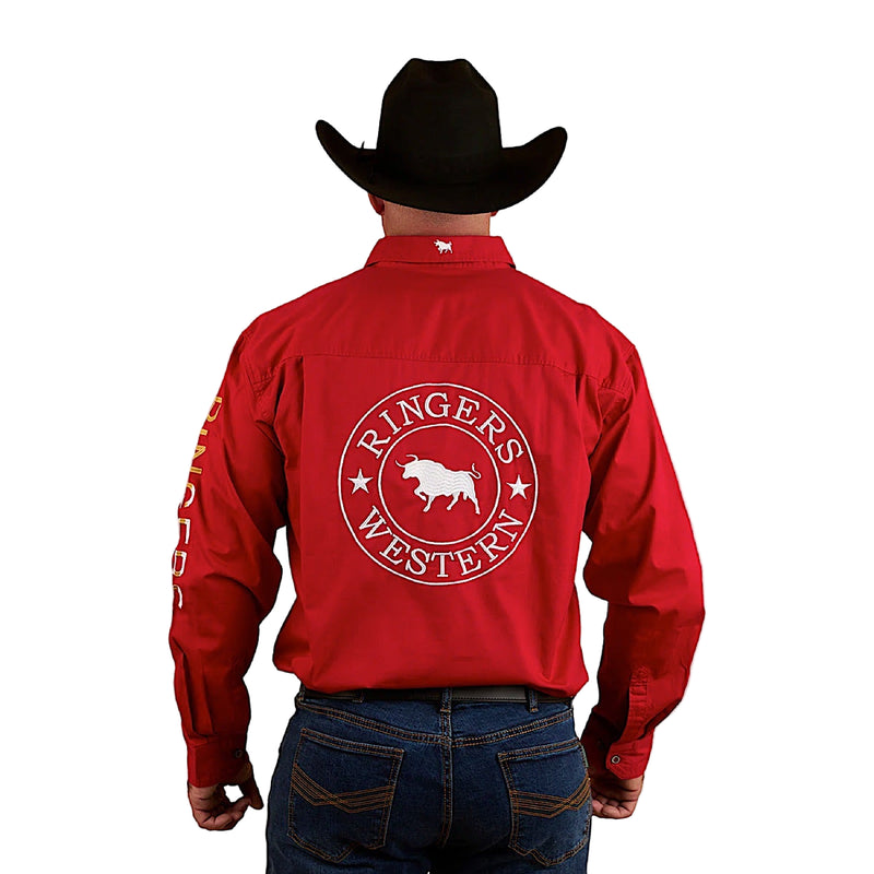 Ringers Western Men’s Chute Boss Full Button Work Shirt - Dark Red