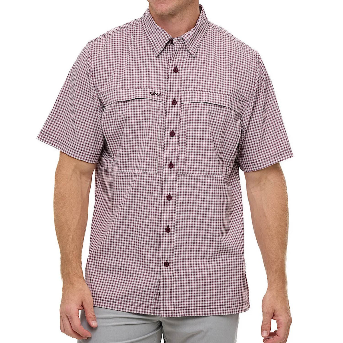 GameGuard Men's Short Sleeve Tek Check Shirt - Maroon