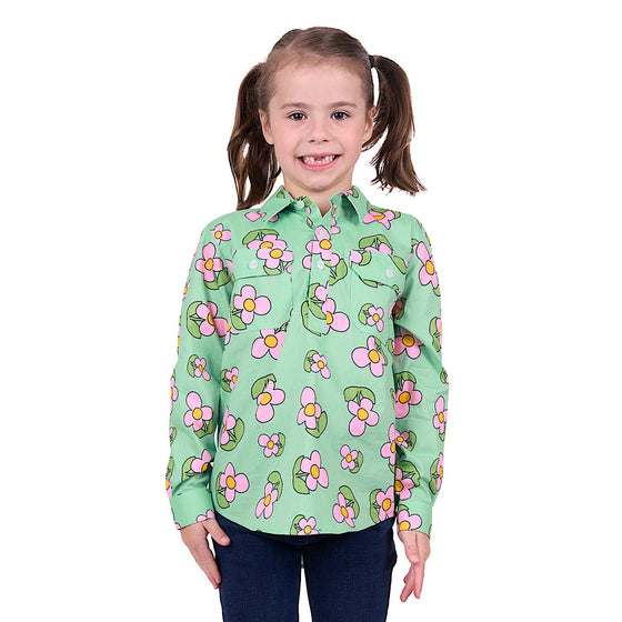 Hard Slog Kid's Candy Half Placket Shirt Green