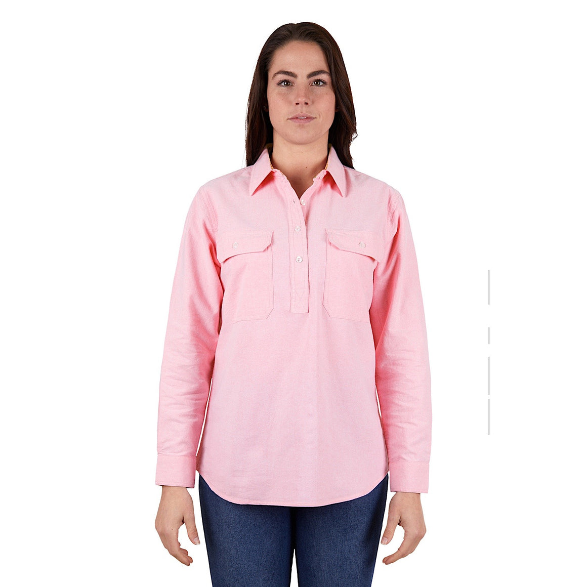 Hard Slog Womens Jas 1/2 Placket Long Sleeve Shirt Pink