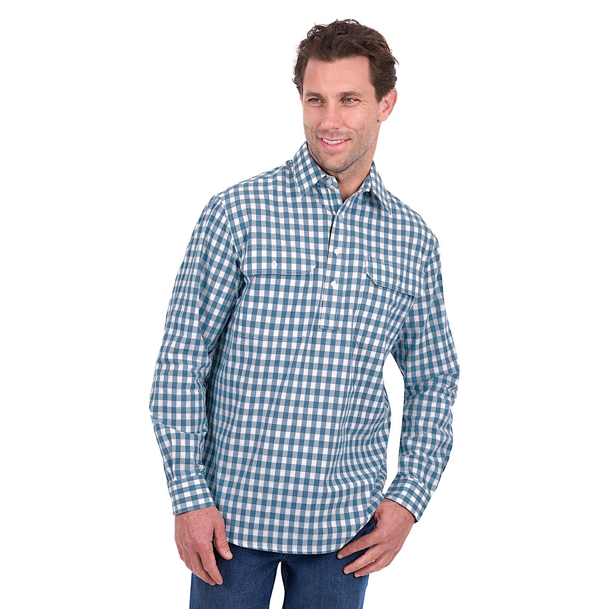 Hard Slog Men's River Half Placket Shirt - Teal