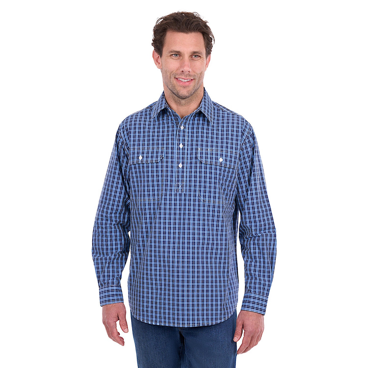 Hard Slog Men's Wyatt Half Placket Long Sleeve Shirt - Blue
