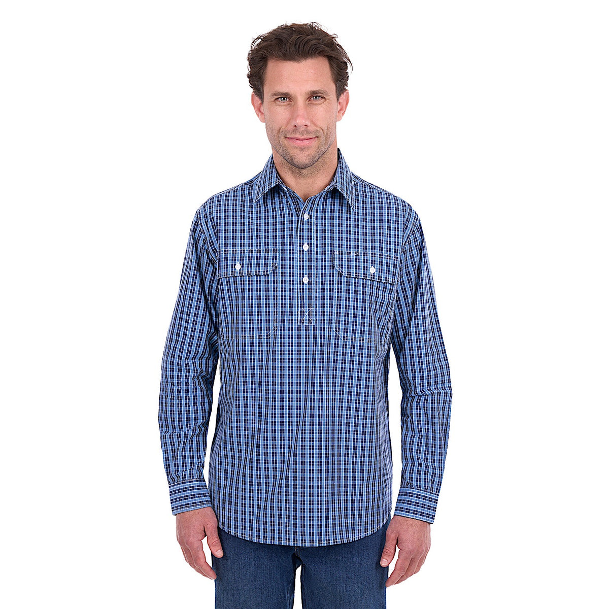 Hard Slog Men's Wyatt Half Placket Long Sleeve Shirt - Blue