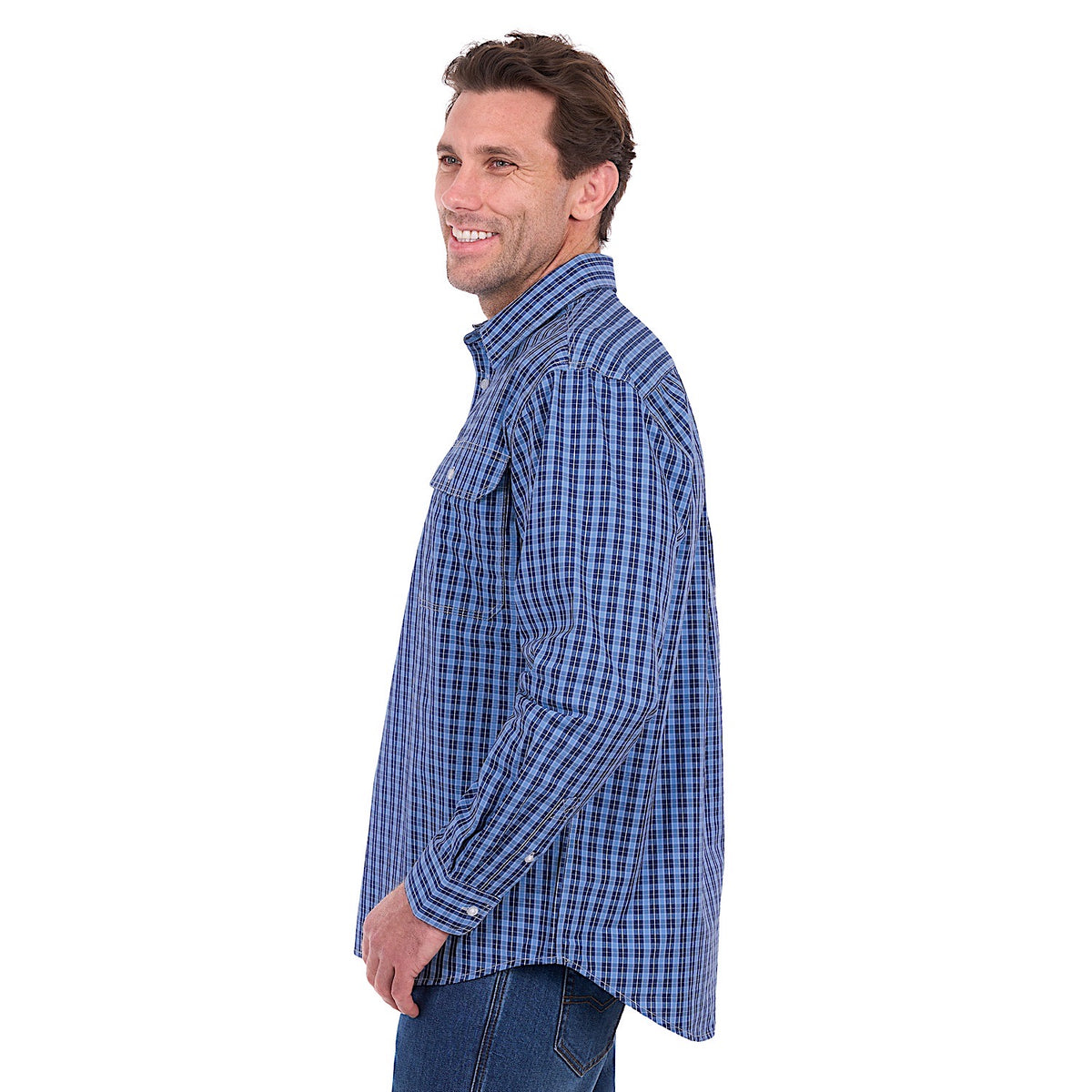 Hard Slog Men's Wyatt Half Placket Long Sleeve Shirt - Blue
