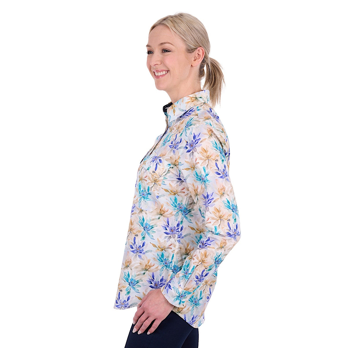 Hard Slog Women's Meadow Half Placket Shirt - Blue Multi