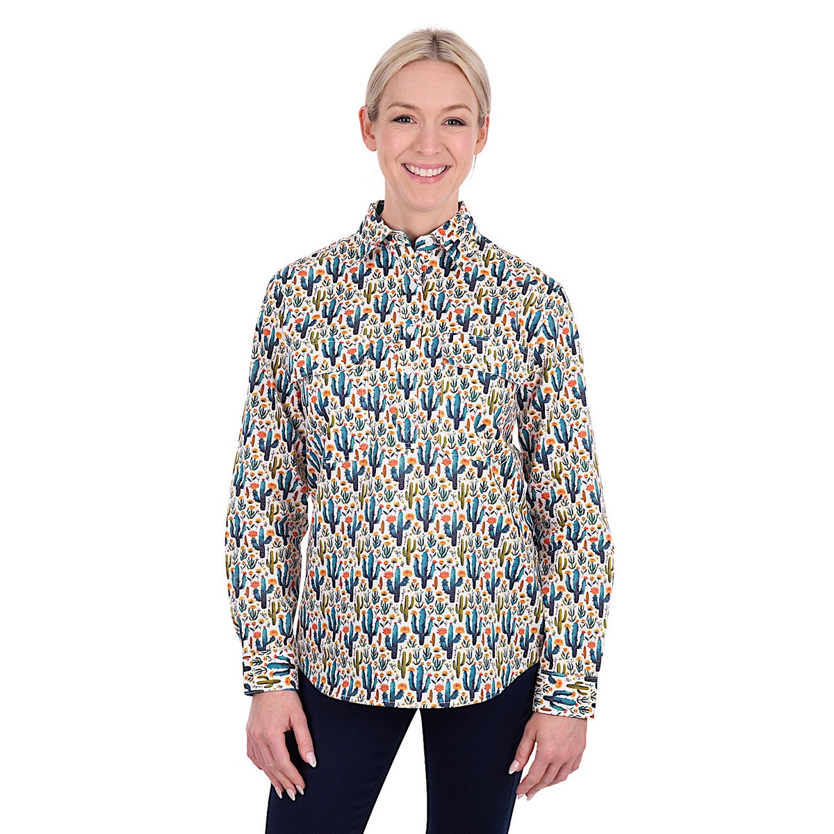 Hard Slog Women's Alba Half Placket Long Sleeve Shirt - Teal/Green