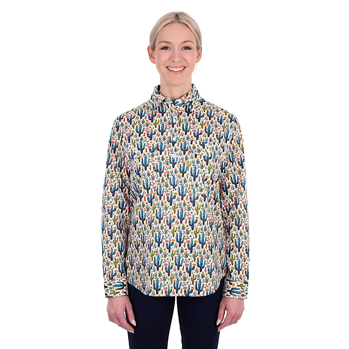 Hard Slog Women's Alba Half Placket Long Sleeve Shirt - Teal/Green