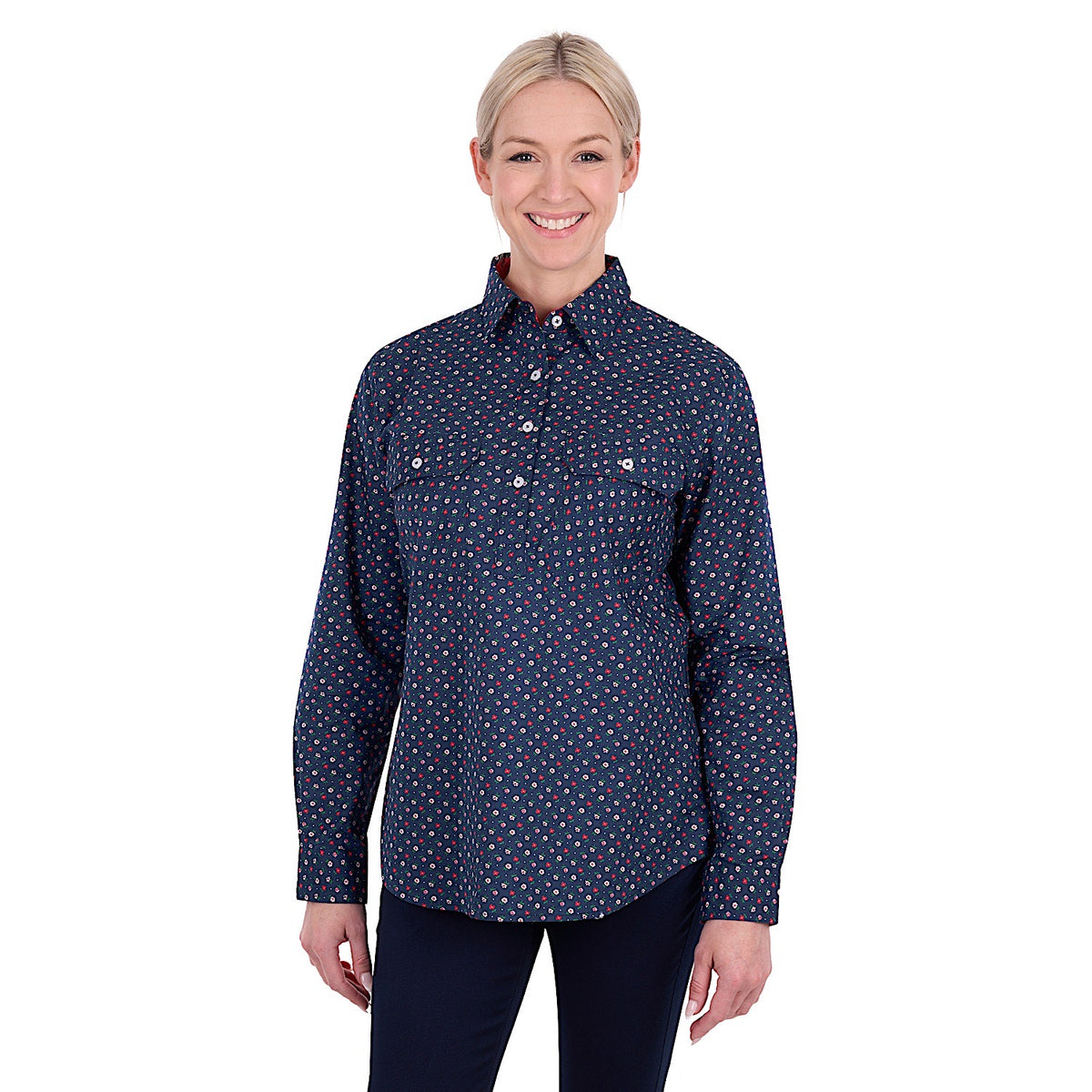 Hard Slog Women's Fiora Half Placket Long Sleeve Shirt - Navy