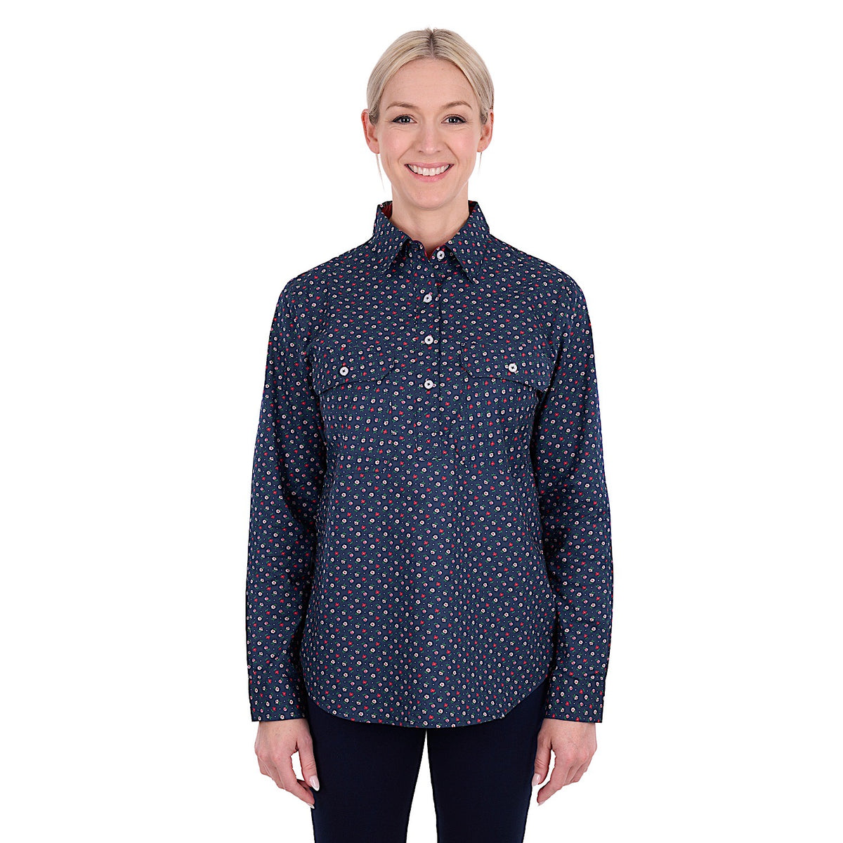Hard Slog Women's Fiora Half Placket Long Sleeve Shirt - Navy