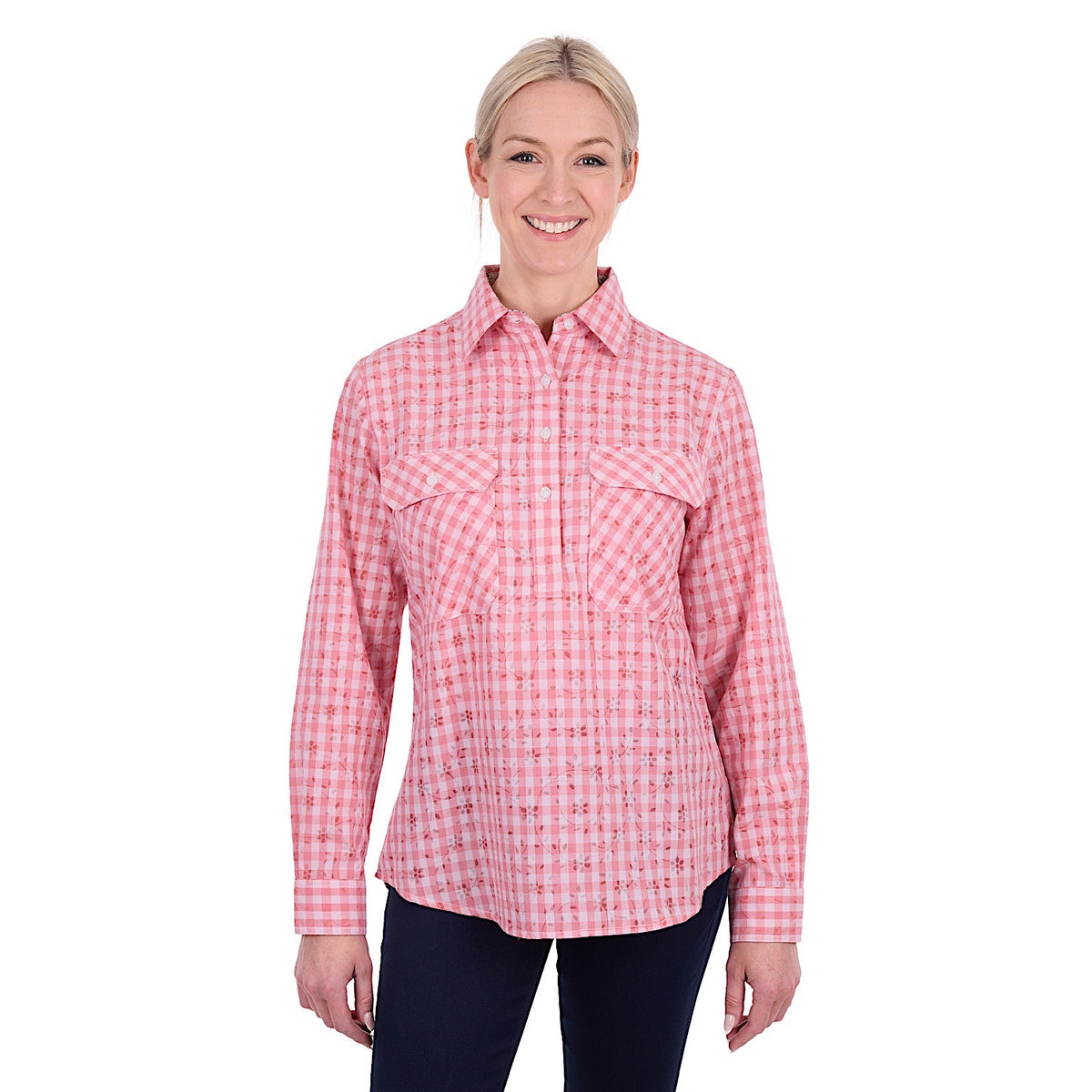Hard Slog Women's Raquel Half Placket Long Sleeve Shirt - Rose Pink